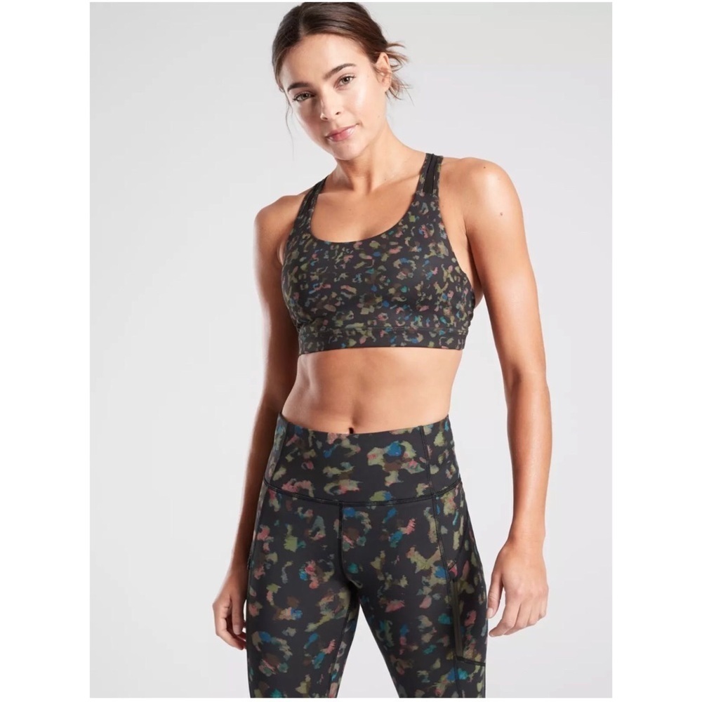 ATHLETA Athleisure Contender Ancient Forest Leopard Printed Sports Bra Size S
